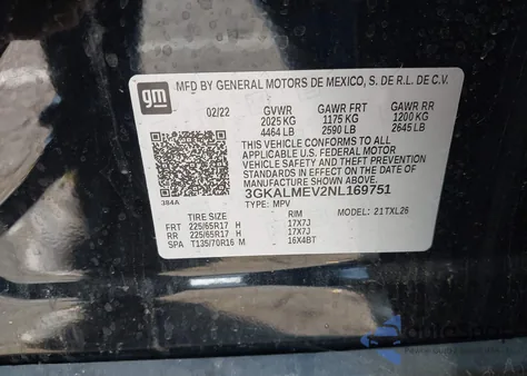 2022 GMC Terrain Fwd Sle from USA, damaged, VIN 3GKALMEV2NL169751